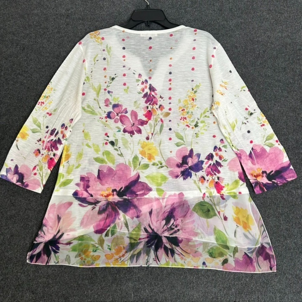 Jess & Jane Women's Large Floral Tunic Top 3/4 Sleeves Colorful Garden Artsy - Picture 4 of 9